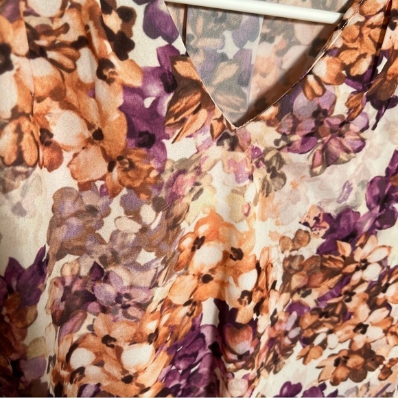 Premise Floral V-Neck Blouse Purple Orange - Picture 4 of 14